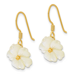 QE17392 Sterling Silver Gold-plated Polished Mother of Pearl Flower Dangle Earrings
