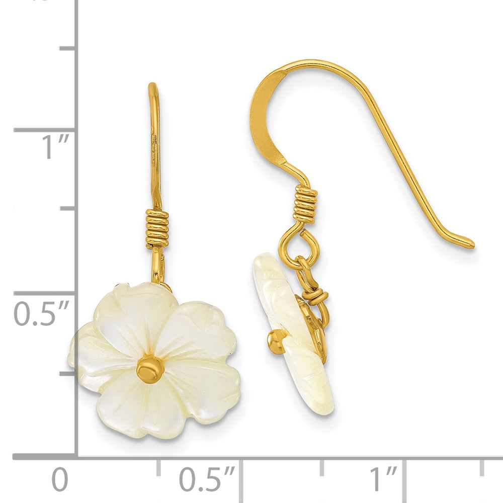 QE17392 Sterling Silver Gold-plated Polished Mother of Pearl Flower Dangle Earrings