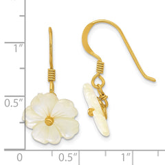 QE17392 Sterling Silver Gold-plated Polished Mother of Pearl Flower Dangle Earrings