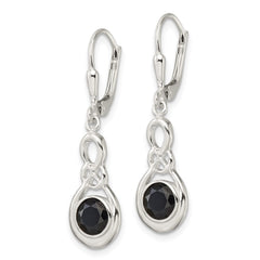 QE17402 Sterling Silver Polished Onyx Knot Leverback Dangle Earrings