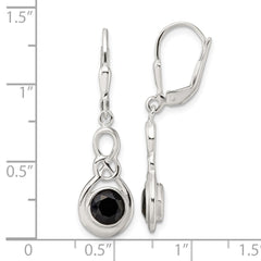 QE17402 Sterling Silver Polished Onyx Knot Leverback Dangle Earrings