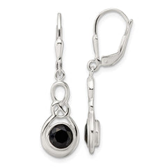 QE17402 Sterling Silver Polished Onyx Knot Leverback Dangle Earrings