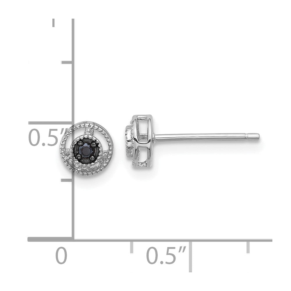 QE17404 Sterling Silver RH-plated Polished/Beaded Black Spinel Circle Post Earrings