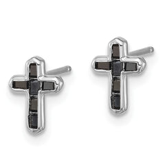 QE17410 Sterling Silver Rhodium-plated Polished Black Spinel Cross Post Earrings