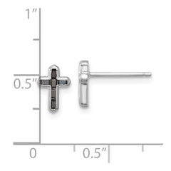 QE17410 Sterling Silver Rhodium-plated Polished Black Spinel Cross Post Earrings