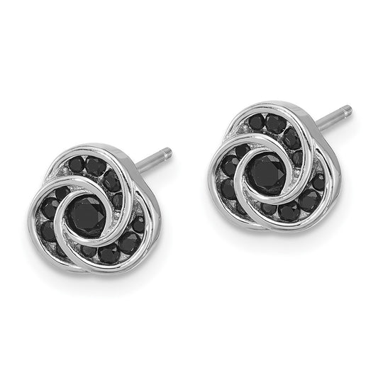 QE17412 Sterling Silver Rhod-plated Polished Black Spinel Love Knot Post Earrings