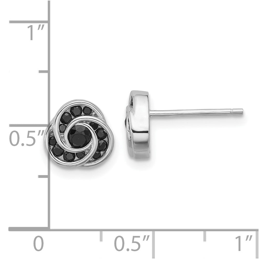 QE17412 Sterling Silver Rhod-plated Polished Black Spinel Love Knot Post Earrings