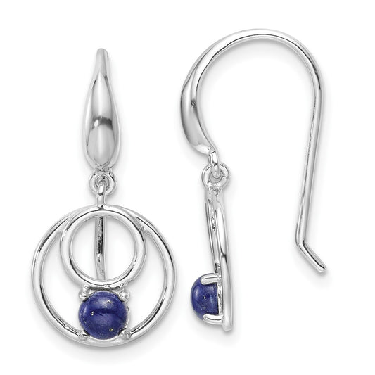 QE17422 Sterling Silver Rhodium-plated Polished Lapis Circles Dangle Earrings