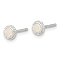 QE17425 Sterling Silver E-coated Polished Beaded Round Moonstone Post Earrings