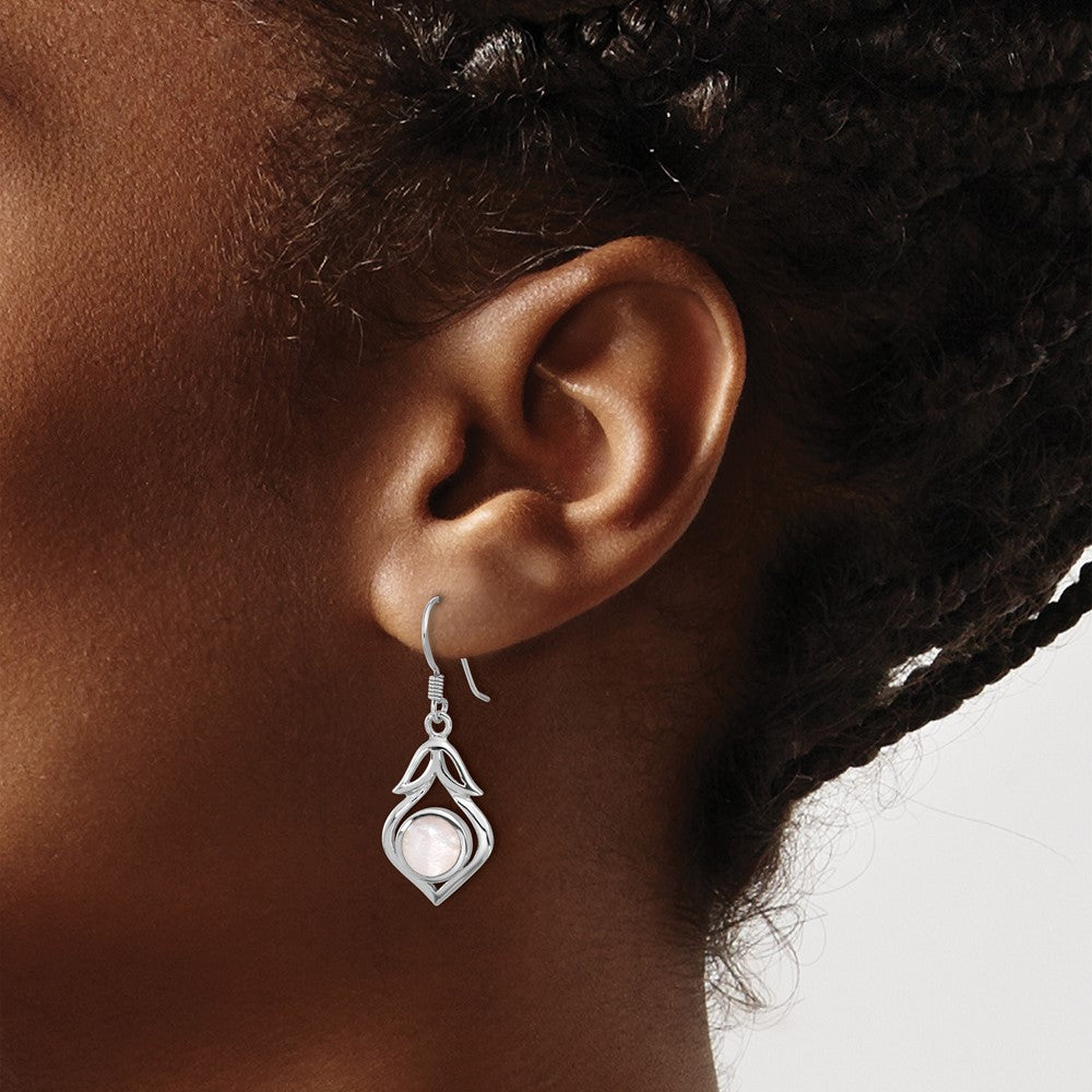 QE17429 Sterling Silver RH-plated Polished Fancy Mother of Pearl Dangle Earrings