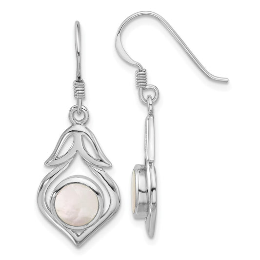 QE17429 Sterling Silver RH-plated Polished Fancy Mother of Pearl Dangle Earrings