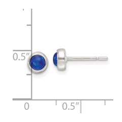 QE17435 Sterling Silver Polished Blue Cabochon Opal Bezel Stud Earrings