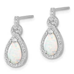 QE17436 Sterling Silver RH-plated Cr. Opal & CZ Teardrop Post Dangle Earrings