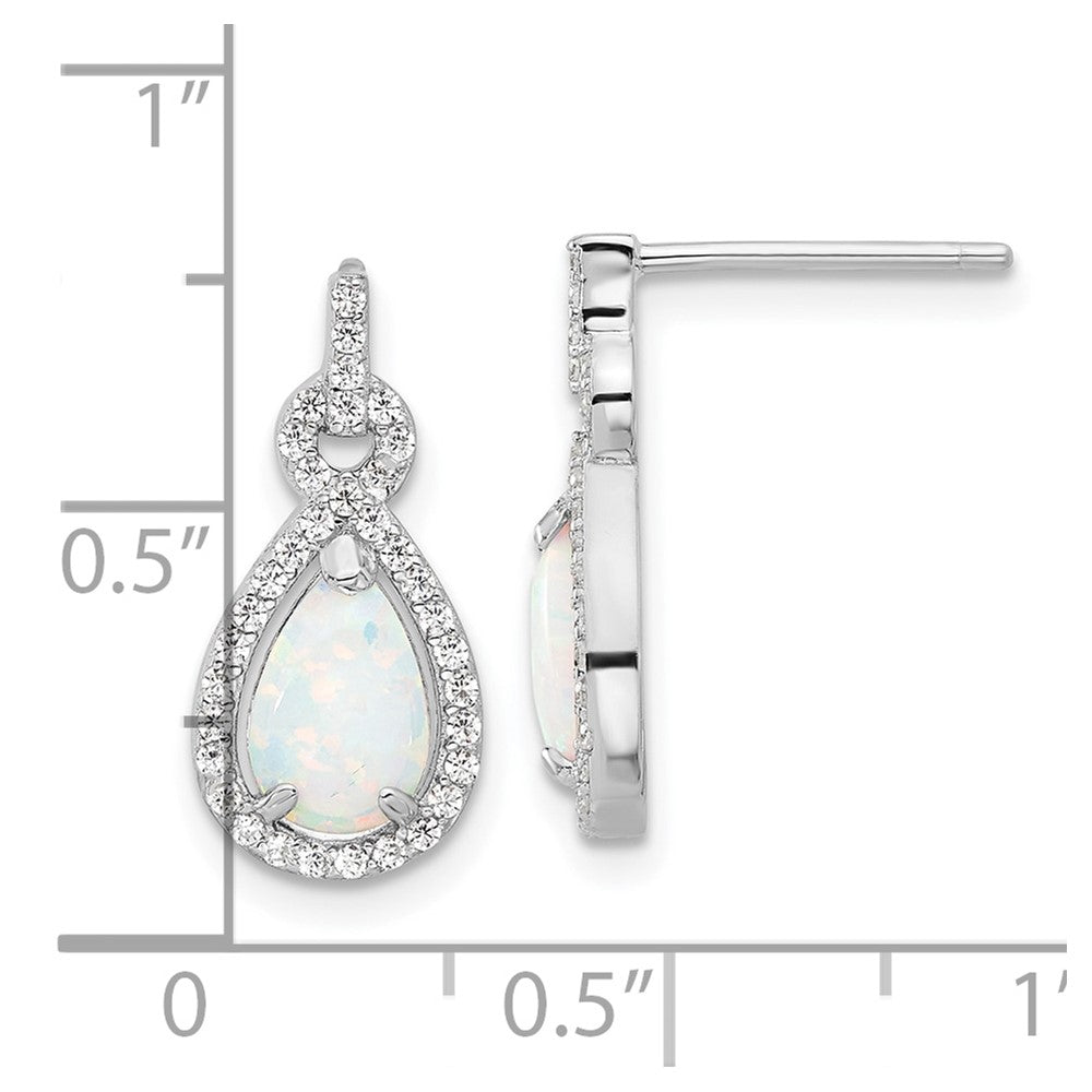 QE17436 Sterling Silver RH-plated Cr. Opal & CZ Teardrop Post Dangle Earrings