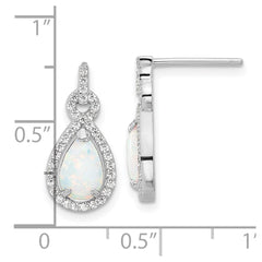 QE17436 Sterling Silver RH-plated Cr. Opal & CZ Teardrop Post Dangle Earrings