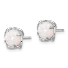 QE17437 Sterling Silver Rhodium-plated Polished Round Created Opal Post Earrings