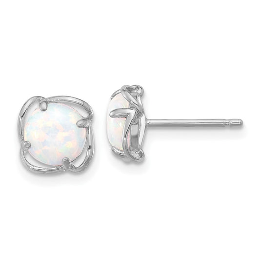 QE17437 Sterling Silver Rhodium-plated Polished Round Created Opal Post Earrings
