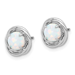 QE17439 Sterling Silver Rhod-plated Polished Created Opal Swirl Circle Post Earring