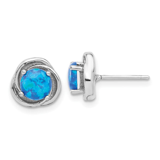 QE17440 Sterling Silver RH-plated Polished Blue Cr. Opal Swirl Circle Post Earrings