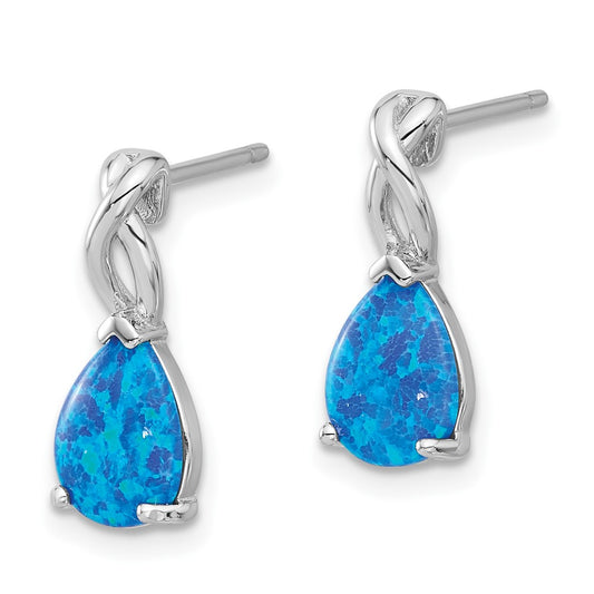 QE17442 Sterling Silver RH-plated Polished Blue Cr. Opal Teardrop Post Earrings