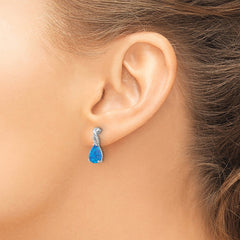 QE17442 Sterling Silver RH-plated Polished Blue Cr. Opal Teardrop Post Earrings