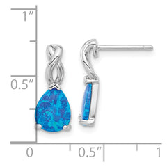 QE17442 Sterling Silver RH-plated Polished Blue Cr. Opal Teardrop Post Earrings