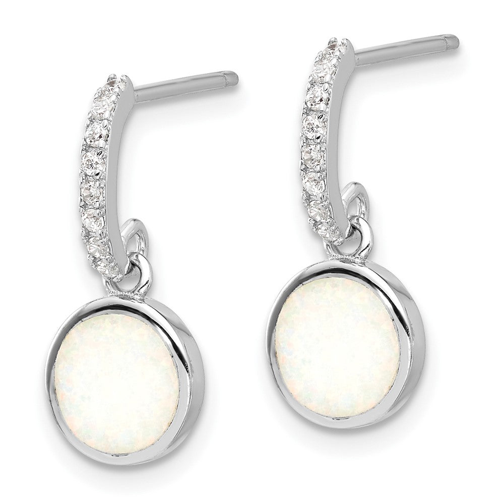 QE17443 Sterling Silver RH-plated Polished CZ & Created Opal Post Dangle Earrings