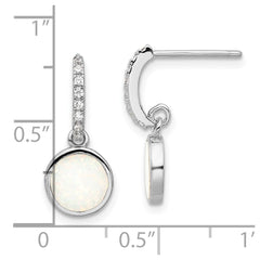 QE17443 Sterling Silver RH-plated Polished CZ & Created Opal Post Dangle Earrings