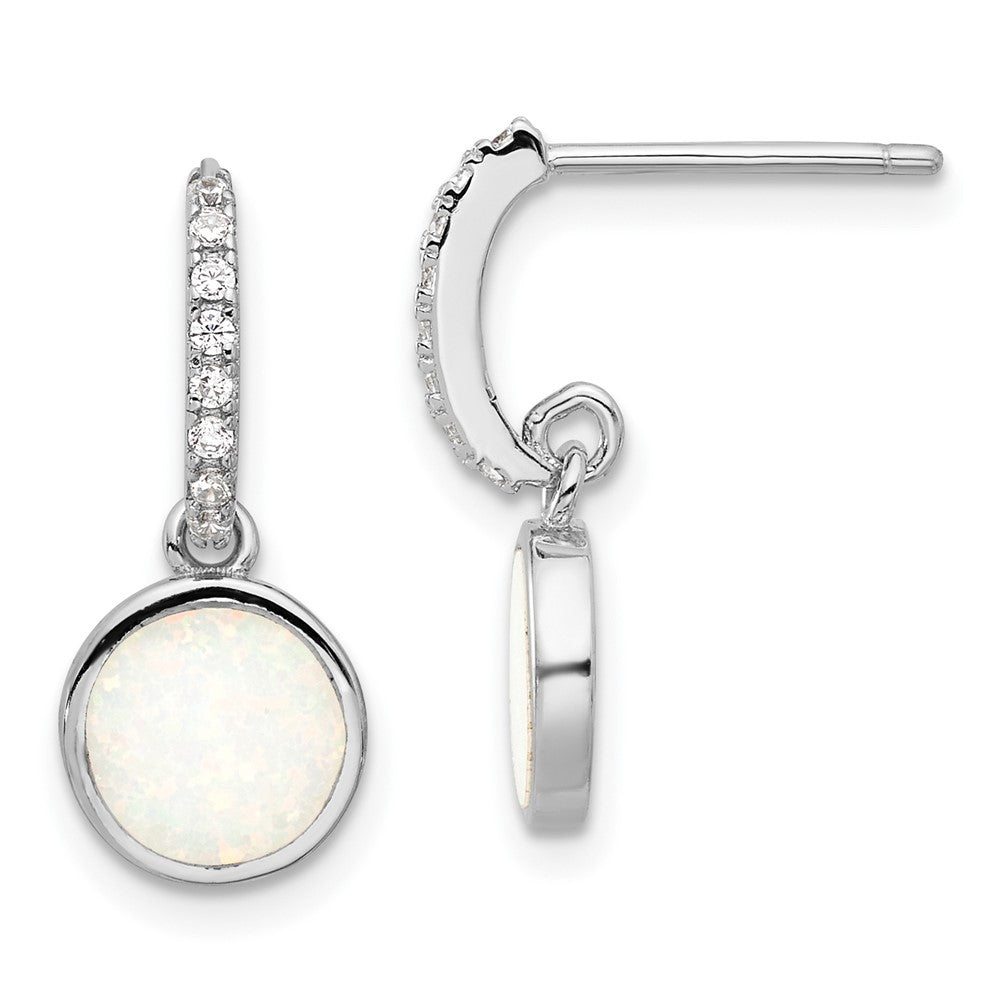 QE17443 Sterling Silver RH-plated Polished CZ & Created Opal Post Dangle Earrings