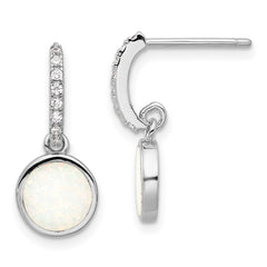 QE17443 Sterling Silver RH-plated Polished CZ & Created Opal Post Dangle Earrings