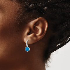 QE17444 Sterling Silver RH-plated Polished CZ & Blue Cr. Opal Post Dangle Earrings