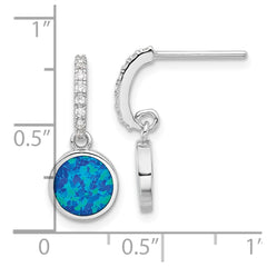 QE17444 Sterling Silver RH-plated Polished CZ & Blue Cr. Opal Post Dangle Earrings