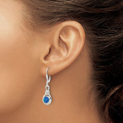 QE17451 Sterling Silver Polished Blue Opal Knot Leverback Dangle Earrings