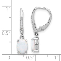 QE17453 Sterling Silver RH-plated CZ & Oval Cr. Opal Leverback Dangle Earrings