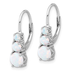 QE17455 Sterling Silver Rhodium-plated Polished Created Opal Leverback Earrings