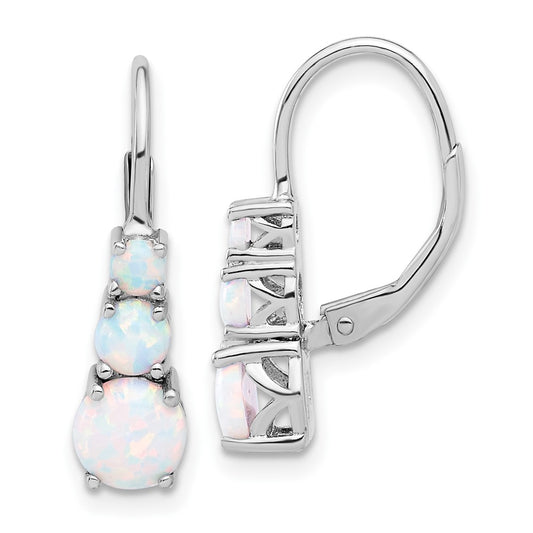 QE17455 Sterling Silver Rhodium-plated Polished Created Opal Leverback Earrings