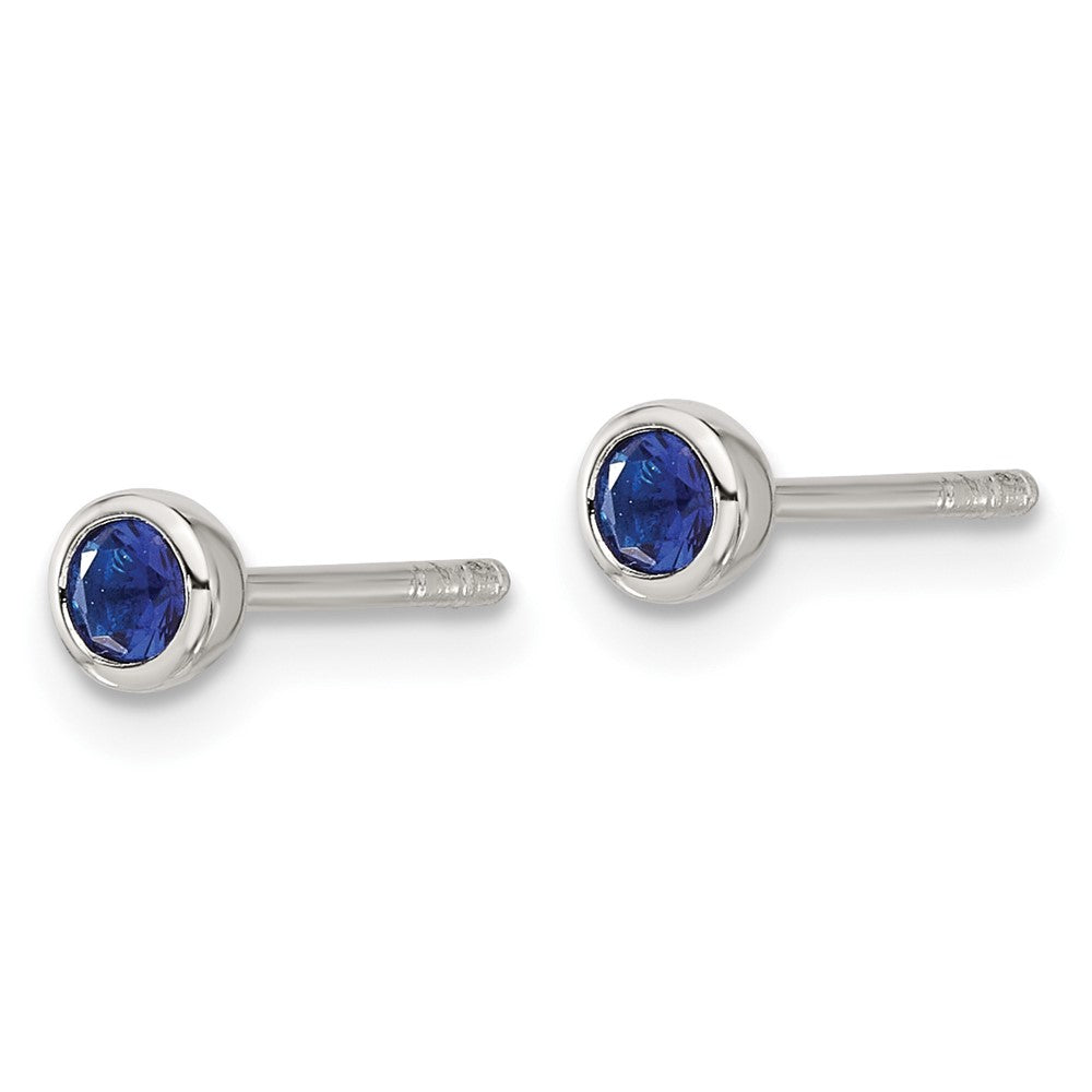 QE17461 Sterling Silver E-coated Polished Dark Blue CZ Bezel Stud Earrings