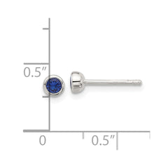 QE17461 Sterling Silver E-coated Polished Dark Blue CZ Bezel Stud Earrings