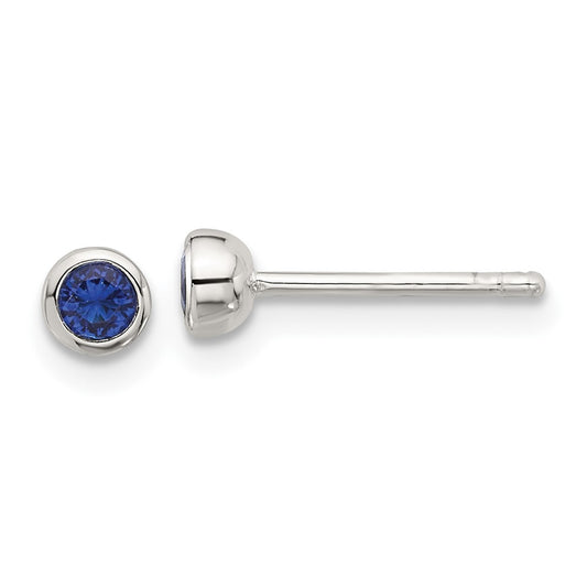 QE17461 Sterling Silver E-coated Polished Dark Blue CZ Bezel Stud Earrings