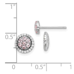 QE17464 Sterling Silver RH-pltd Pink Crystal Cluster w/ CZ Halo Jacket Post Earring