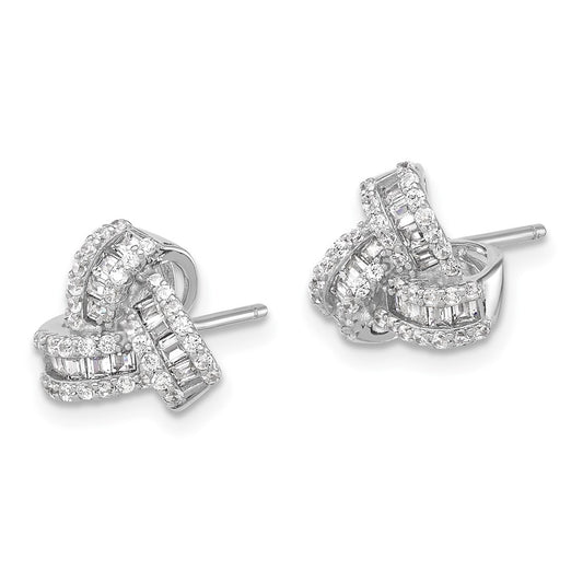 QE17477 Sterling Silver Rhodium-plated CZ Love Knot Post Earrings