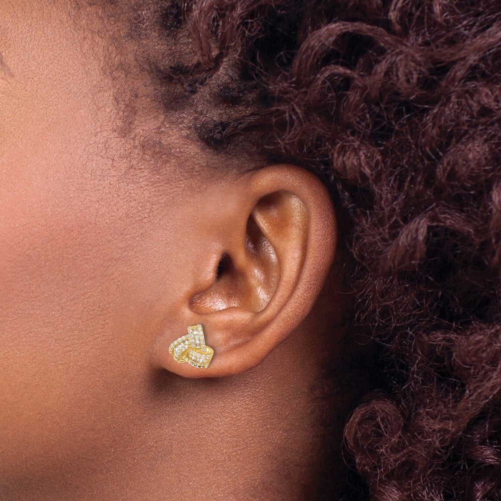 QE17477GP Sterling Silver Gold-tone CZ Love Knot Post Earrings