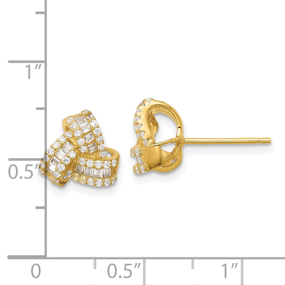 QE17477GP Sterling Silver Gold-tone CZ Love Knot Post Earrings