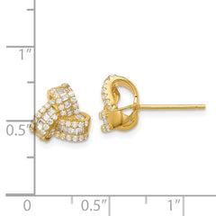 QE17477GP Sterling Silver Gold-tone CZ Love Knot Post Earrings