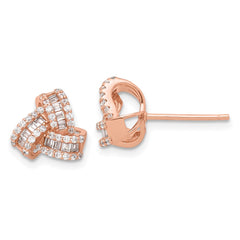 QE17477RP Sterling Silver Rose-tone CZ Love Knot Post Earrings