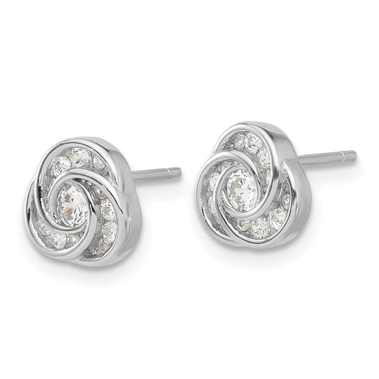 QE17479 Sterling Silver Rhodium-plated with CZ Love Knot Post Earrings