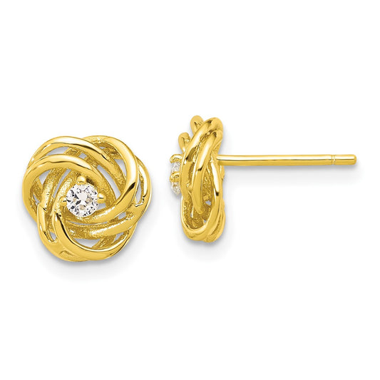 QE17480GP Sterling Silver Gold-tone Love Knot CZ Stud Earrings