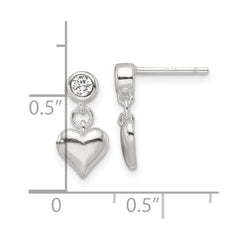 QE17487 Sterling Silver E-Coating CZ Heart Dangle Post Earrings