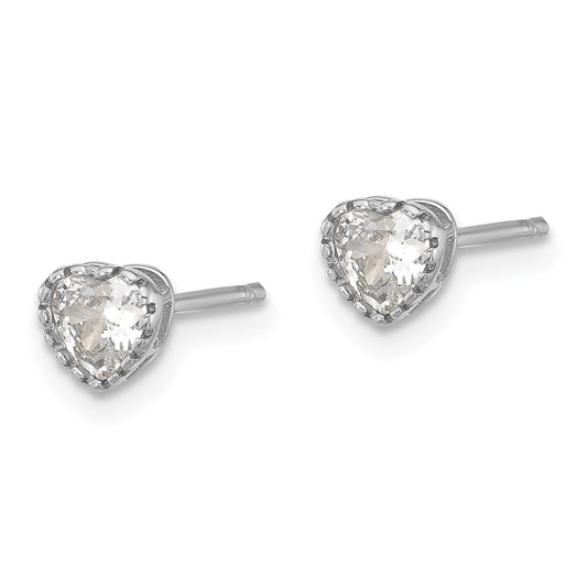 QE17498 Sterling Silver Rhodium-plated CZ Heart Post Earrings