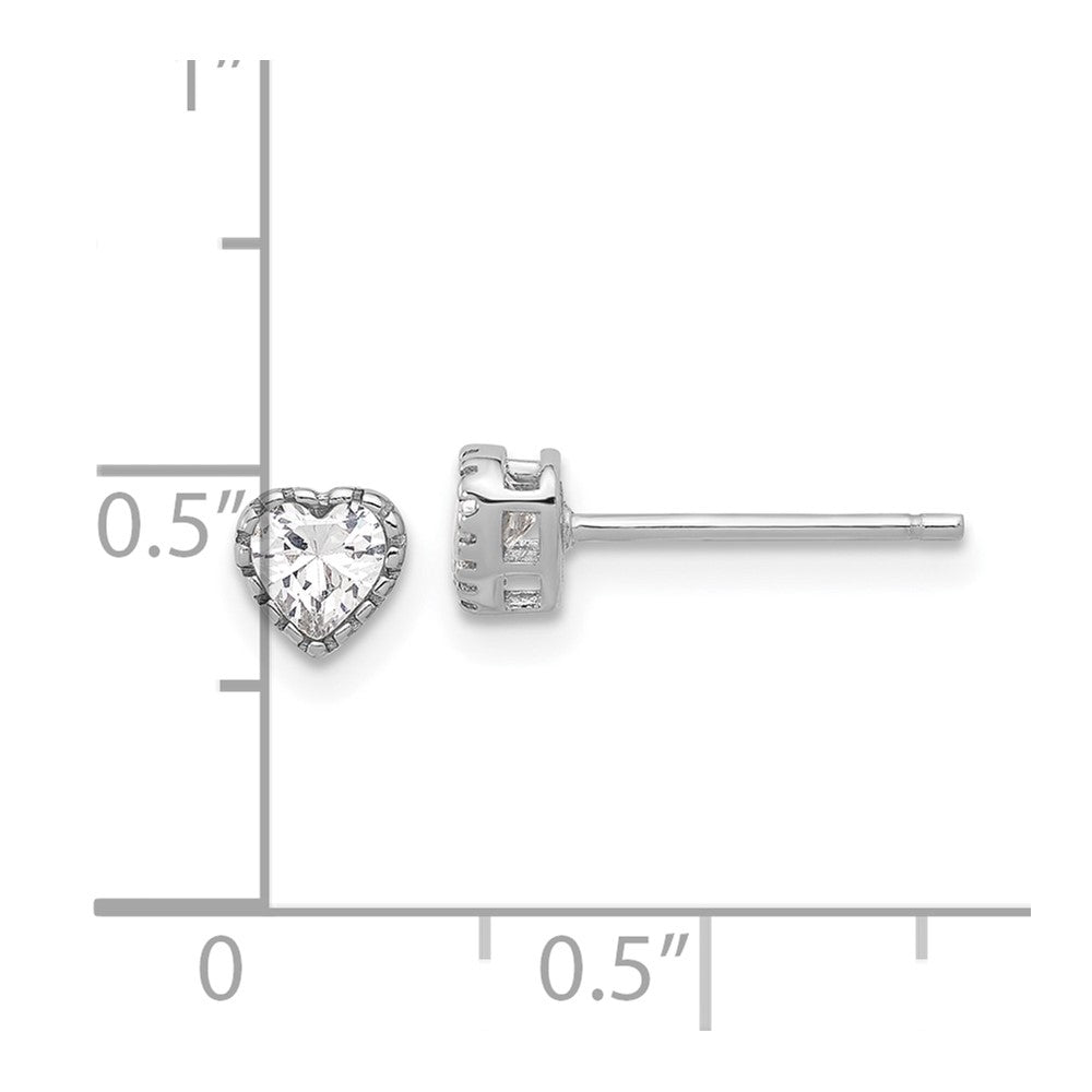 QE17498 Sterling Silver Rhodium-plated CZ Heart Post Earrings